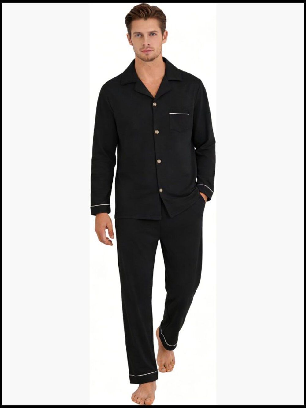 100% Cotton Men's Pajama Set Long Sleeve Button Down Sleepwear